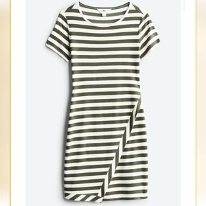 Olive and White Striped Faux Wrap Dress